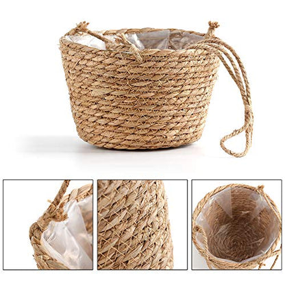 Hanging Planters for Indoor Plants, Hanging Planter with Jute Rope Woven Hanging Flower Pots Hanging Plant Holder Hanging Basket Retro Style Straw Basket for Office Party (1 Pack)