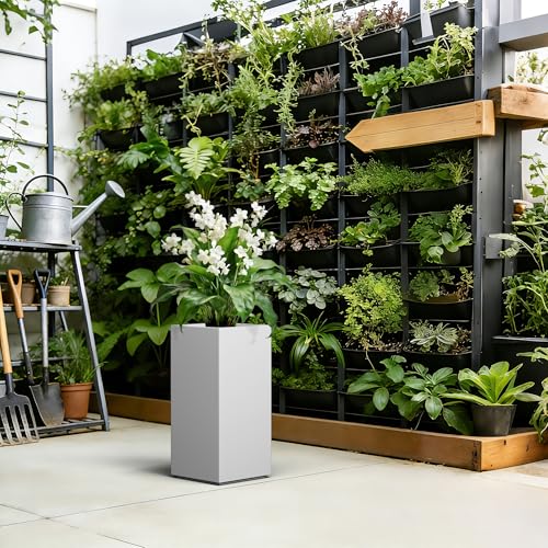 Kante Accent Column Square White Concrete Planter 23.6" H, Outdoor - color: Pure White, size: 23.6" H