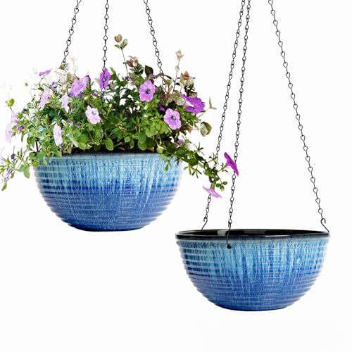 10 Inch Hanging Planters for Indoor Outdoor Plants, Glazed Hanging Basket - color: Blue Flow Glaze, size: 10inch
