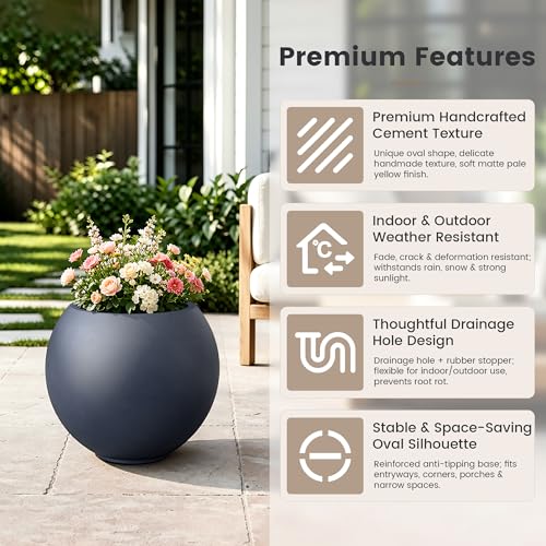 Kante Accent Round Sphere Charcoal Concrete Planter 11" Dia, Outdoor - color: Charcoal, size: 19.3"w x 16.5"h