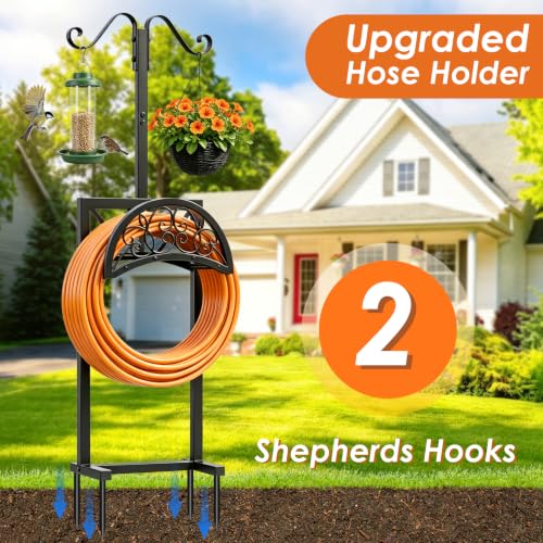 Heavy Duty Metal Garden Hose Holder - For Lawn, Patio and Garden, Adjustable Freestanding Outdoor Holder, Black, Removable Design for Easy Storage