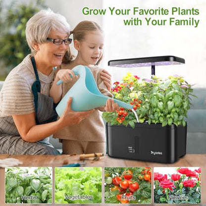 Indoor Garden System 19 Watt LED Growing Light Upgrade 2 Self-Watering Soil-Cultivated Growing Pots Gardening Gifts for Mom Plant Pot for Vegetables Herbs Tomato(No Seeds&Soil) - color: Black-a