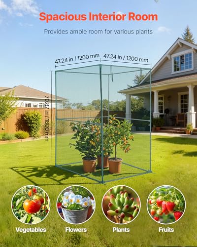 VEVOR Crop Cage, 3.9 x 3.9 x 5.9 ft Plant Protection Tent with Zippered Door, Wind-Resistant Tall Crop Cage, Easy to Install, Outdoor Raised Bed Cover, Tomato Plant Netting for Garden Patio Lawn - style: 3.9 x 3.9 x 5.9Ft-Square