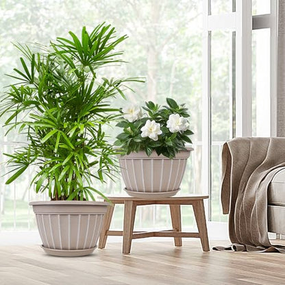 4 Pack 16 inch Plant Pots, Retro Vertical Stripe Flower Pots Outdoor - color: Beige, size: 16 inch-4 pack