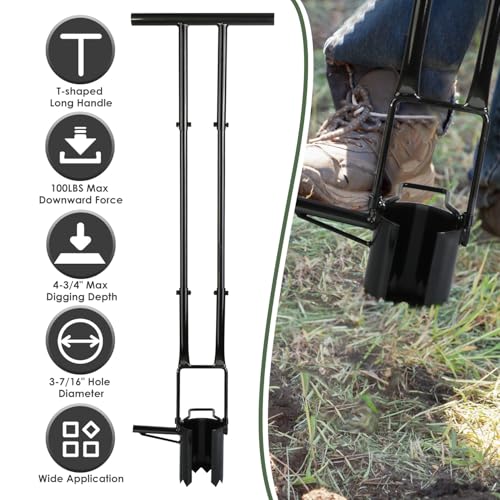 Long Handle 5-in-1 Bulb Planter Tool – 37.4" Ergonomic Garden Digger, Weeder & Soil Remover, Stainless Steel Hole Digger for Planting Tulips, Dahlias, and Bedding Plants, Includes Gloves & Brush