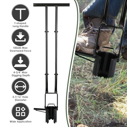 Long Handle 5-in-1 Bulb Planter Tool – 37.4" Ergonomic Garden Digger, Weeder & Soil Remover, Stainless Steel Hole Digger for Planting Tulips, Dahlias, and Bedding Plants, Includes Gloves & Brush