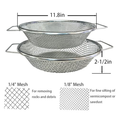 2PCS Soil Sifter for Gardening with Handle, Stainless Steel Compost & Rock Sifter for 5 Gallon Bucket - 1/4" & 1/8" Mesh