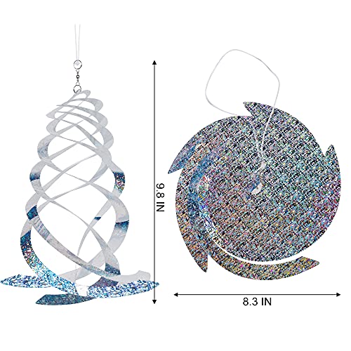 Hausse 6 Pack Bird Repellent Spiral Reflectors Silver Mylar Spinner, Hanging Reflective Bird Deterrent Device, Garden Decorative Scare Birds Away, Like Woodpeckers, Pigeons and Geese - size: 9.8 Inch, Silver