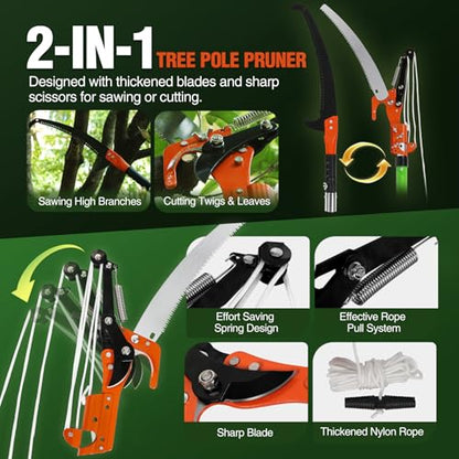 Pruning Shears, 27ft Extendable Tree Pruner - style: 5.5FT-27.5FT - Sectional Pole with 2 Saws & Pruner Saw