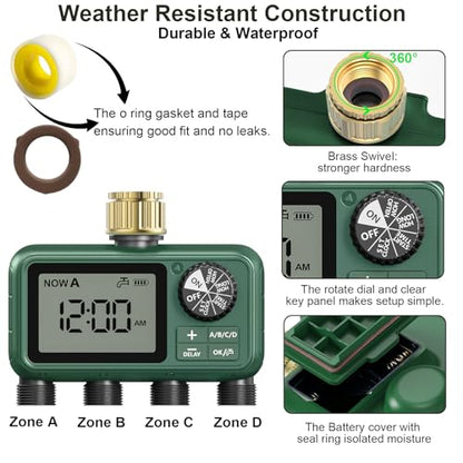 Water Timer for Outdoor Garden Hose, Sprinkler Timer for Garden - style: 4 Zones Brass Inlet