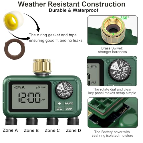 Water Timer for Outdoor Garden Hose, Sprinkler Timer for Garden - style: 4 Zones Brass Inlet