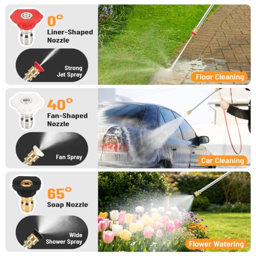2026 Upagraded Jet Nozzle Power Washer for Garden Hose, Pressure Washer Wand with 3 Different Nozzles and Hose Quick Connectors for Car, Patio,Pet,Window, Black