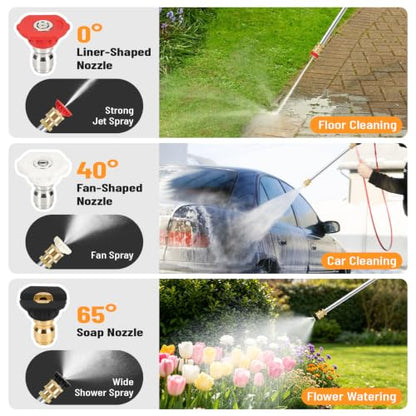 2026 Upagraded Jet Nozzle Power Washer for Garden Hose, Pressure Washer Wand with 3 Different Nozzles and Hose Quick Connectors for Car, Patio,Pet,Window, Black