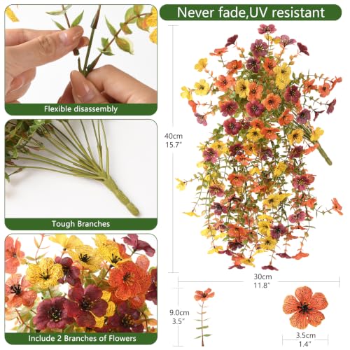 INQCMY Fall Artificial Fake Flowers for Outdoors Faux Mums UV Resistant - color: Orange,brown,yellow