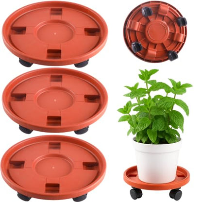 Rolling Plant Stand Outdoor 3 Pack 14 Inch Plant Caddy with Wheels, Red - color: Red, size: 14 inch