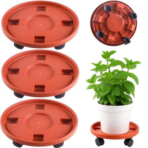 Rolling Plant Stand Outdoor 3 Pack 14 Inch Plant Caddy with Wheels, Red - color: Red, size: 14 inch