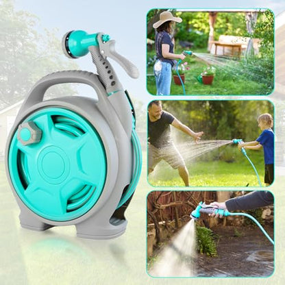 50FT Retractable Garden Hose Reel, Lightweight & Portable Hose Reel with 6 Patterns Spray Nozzle, Suitable for US Standard Hose Connection - color: Blue