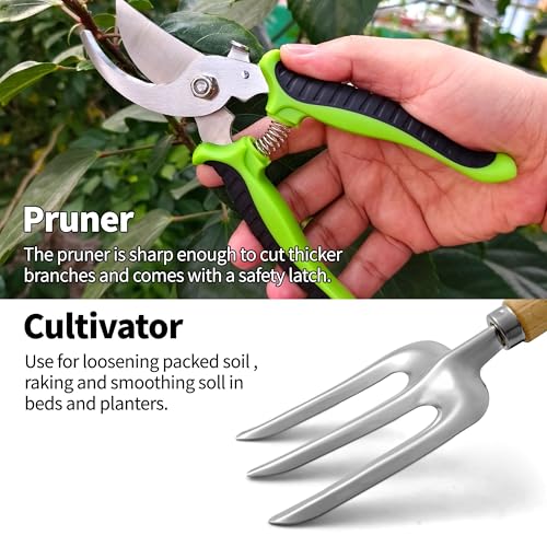 Gardening Tools – 42 Piece Premium Gardening Tool Set,Heavy Duty Hand Tools with Fashion Garden Tools Organizer Handbag,Rust-Proof Gardening Tool Kit, Ideal Gardening Gifts for All (Green Floral)