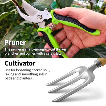 Gardening Tools – 42 Piece Premium Gardening Tool Set,Heavy Duty Hand Tools with Fashion Garden Tools Organizer Handbag,Rust-Proof Gardening Tool Kit, Ideal Gardening Gifts for All (Green Floral)