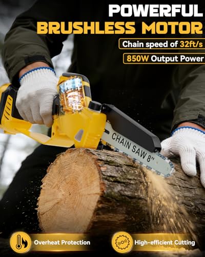 Ecarke Mini Chainsaw Compatible with Dewalt 20V Battery - color: Yellow, size: 8 Inch & 6 Inch