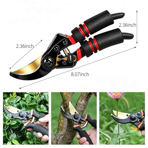 Heavy Duty Titanium Bypass Pruning Shears, Sharp Garden Clippers with Ergonomic Non-Slip Handle, Professional Hand Pruners for Tree Branches, Flowers, Shrubs & Gardening