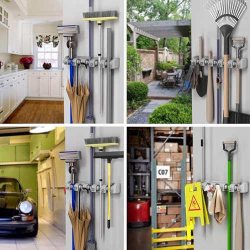 Wall Organizer with Adjustable Slots and Hooks - Wall-Mounted Tool and Broom Holder - Organization and Storage for the Kitchen and Garage by Stalwart - size: ONE PACK