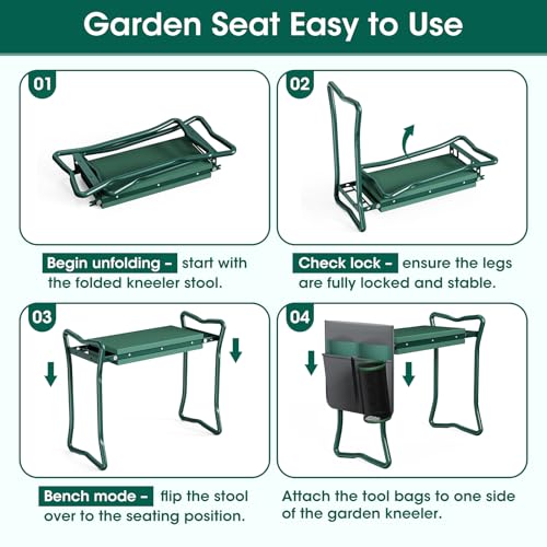 OAOA innovation 2-in-1 Garden Kneeler with Umbrella, Kneeling Bench & Grey Umbrella, Portable Stool 330lb Capacity, Garden Tools Bag with Bottle Holder, Gardening Gift for Men Women Seniors - color: Grey