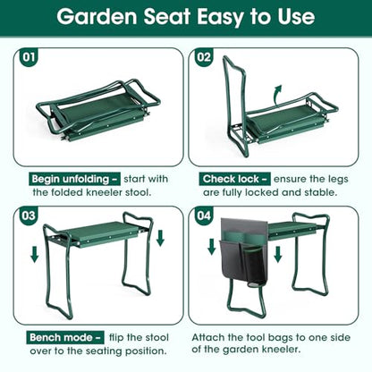 OAOA innovation 2-in-1 Garden Kneeler with Umbrella, Kneeling Bench & Grey Umbrella, Portable Stool 330lb Capacity, Garden Tools Bag with Bottle Holder, Gardening Gift for Men Women Seniors - color: Grey
