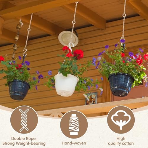 6 Pack Adjustable Macrame Plant Hanger Extender Handmade Woven Hanging Basket Extenders Connectable Rope Hanging Extension with Wooden Ring for Indoor Outdoor Plant Pot Holder(Brown) - color: Brown