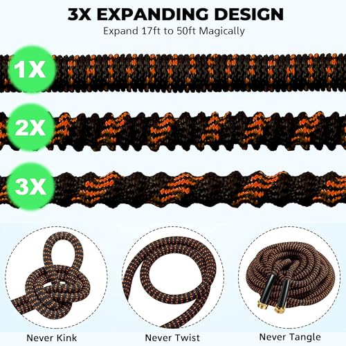 Expandable Garden Hose 50 ft with 10 Function Spray Nozzle, Flexible, Kink Free, Leak-Proof, Ultra Lightweight Retractable Stretch Water Hose 50ft for Yard, Lawn, Car Wash and Outdoor, Black Orange