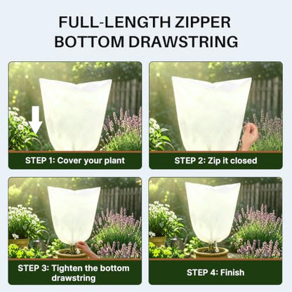 TOREAD 47“*71” Plant Frost Cover with Zipper and Drawstring, Non-Woven Freeze Protection, for Outdoor Plants, Breathable Winter Plant Cover for Shrubs, Potted Plants and Garden Plants 2PACK - size: 47" x 71"
