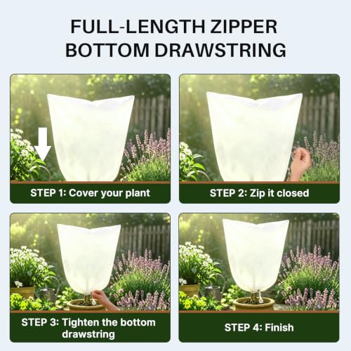 TOREAD 31"*40"Plant Frost Cover with Zipper and Drawstring, Non-Woven Freeze Protection, for Outdoor Plants, Breathable Winter Plant Cover for Shrubs, Potted Plants and Small Trees,2pack - size: 31" x 40"