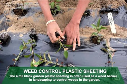 Feitore 4 Mil Black Plastic Sheeting, 4 FTx100 FT Garden Landscape Plastic - size: 4FT x 100FT