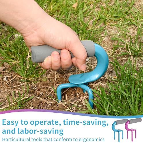 Hand Tiller Garden Tool Lawn Aerator Spike Manual Tool 2 Pack - color: Purple and Blue