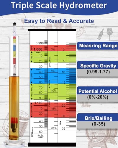 CIMALAB Triple Scale Hydrometer, Plastic Specific Gravity Hydrometer for Wine Making, Beer & Kombucha, Mead Making Kit, Brix, ABV Tester, Hydrometer Alcohol Tester for Wine Making Supplies + Test Jar - color: Plastic Hydrometer with Glass Test Jar