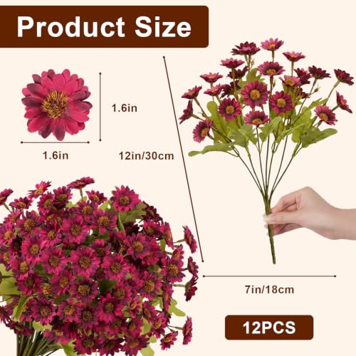 Fake Mums Artificial Fall Flowers for Outdoors Silk Daisy Bulk - color: Burgundy
