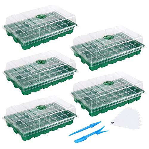 MIXC 5 Pack Seed Starter Tray, 200Cell Mini Propagator Greenhouse Grow Kit - color: Green, size: 40-Cell 5-Pack