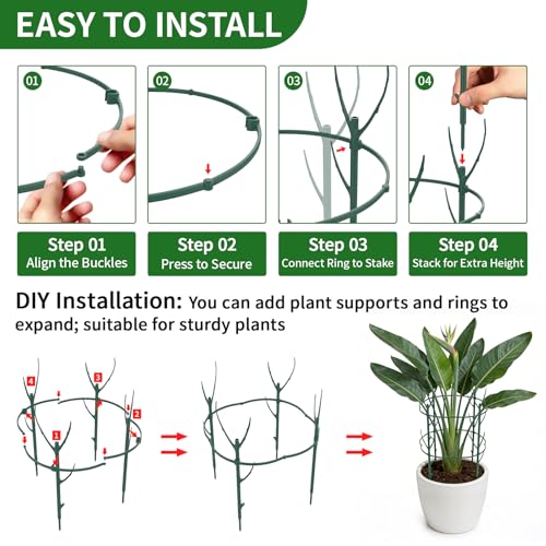 30Pcs Stackable Plant Support Stakes, Plant Stakes for Monstera Plant Stem Supports for Indoor Plants, Includes Garden Wire, Ties & Cutter for Pothos, Money Plant, Vines, Outdoors