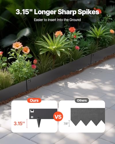 VEVOR Steel Landscape Edging, 5 Packs 39 x 4 in Rust-Resistant Metal Landscape Edging, Bendable Garden Edging Border, Heavy Duty Lawn Edging, Easy-to-Install, Flower Bed Yard Pathway Divider Dark Gray - size: 39" L x 4" H, style: Upgraded version(Black)