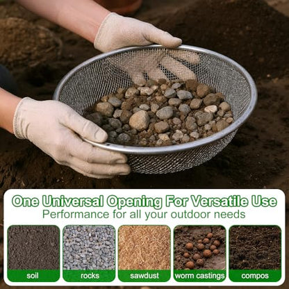 2 Pack Soil Sifter for Gardening - Rock Compost Sand Sifter Fits 5-Gallon Buckets 1/4 Inch & 1/8 Inch Mesh Sifting Screen Sieve for Gravel, Dirt, Sawdust with Repotting Mat - size: 11.8" x 11.8"