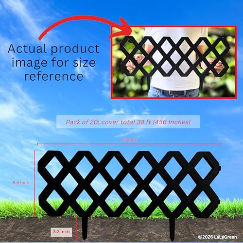 LaLaGreen Flower Bed Edging Fence (23in, 20 Pack) Decorative Black Panels - color: Black x 20