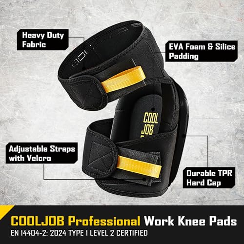 COOLJOB Professional Knee Pads with Heavy Duty Anti-Slip Cap, Comfortable Foam Cushion and Extra Thick Gel Padding for Construction Flooring, Reinforced & Adjustable Straps, Black - color: Black