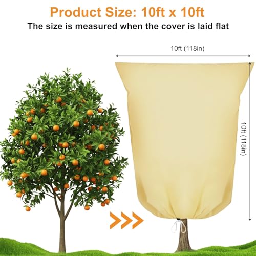 Plant Covers Freeze Protection, 10ft x 10ft Extra Large Tree Covers with Zipper & Drawstring, Frost Cloth for Winter, Outdoor Plant Blankets for Cold Weather, 1 Pack - size: 118'' x 118''(10ft x 10ft) 1 Pack
