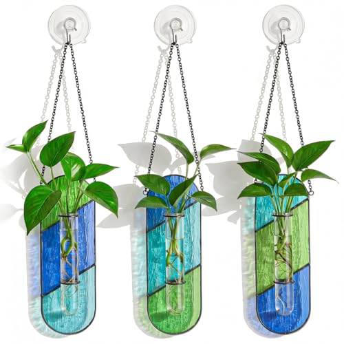 3 Pcs Stained Glass Window Hanging Decor, Plant Propagation Station