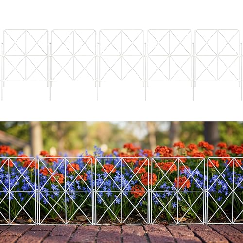 ShopLaLa Garden Fence (20 Panels) 12.5in(L) x 16.5in(H) Rustproof Animal Barrier for Dogs, Decorative White Metal Wire Diamond Fencing, Flower Bed Edging Fences Yard Patio Border Outdoor Decoration - size: 20 panels