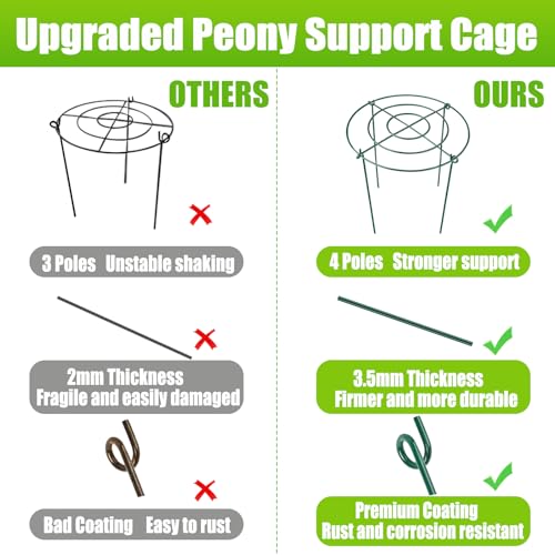 MJZ 4 Pack Peony Cages and Supports, 11.5" Dx16 H Metal Plant Supports - size: 11.5" Wx16" H-4 Pack