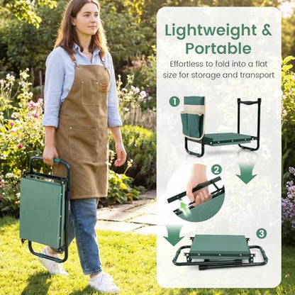 GIANTEX Garden Kneeler & Seat, Heavy-Duty Garden Bench, Green with 1 Bags - color: Green, size: 21" x 12" x 17"
