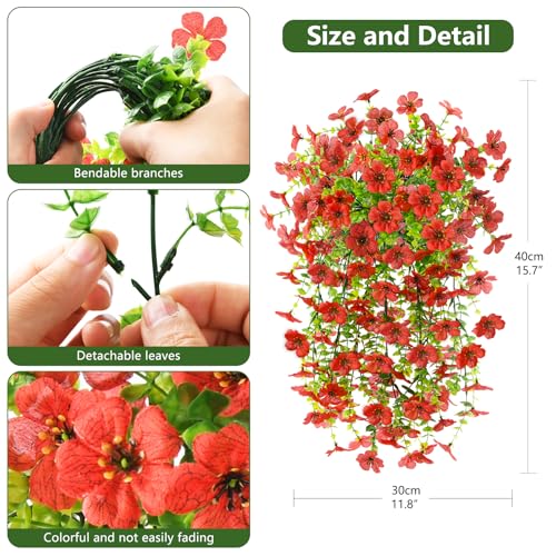 Artificial Fake Flowers Plants for Outdoor UV Resistant Summer Decoration - color: Red