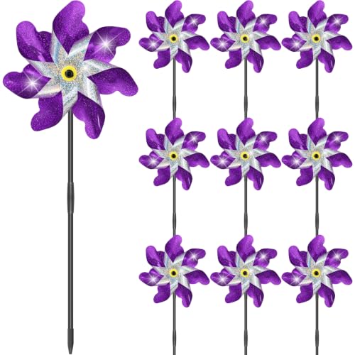 10 Pack Pre-Assembled Reflective Rainbow Pinwheels (Purple) - color: Silver-purple