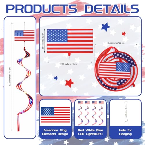 Beeveer 4pcs Lighted American Flag Windsock, Patriotic Windsock for Yard - style: American Flag